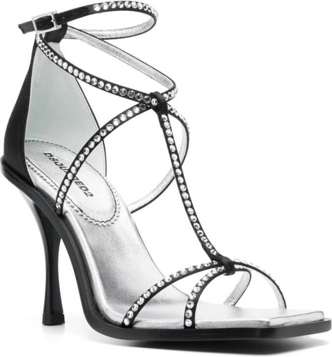 Dsquared2 Elegante Kristallen Hoge Hak Sandalen Zwart Dames