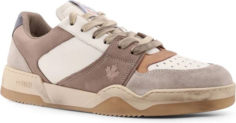 Dsquared2 Leren sneakers met iconisch borduurwerk Beige Heren