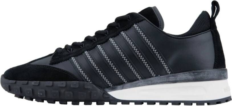 Dsquared2 Leren Vetersneakers Gemaakt in Italië Black Heren