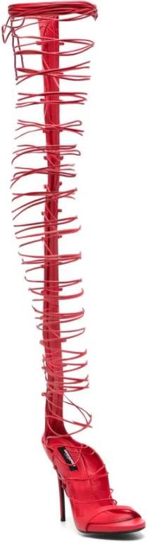 Dsquared2 Rood Leren Stiletto Hakken Vetersluiting