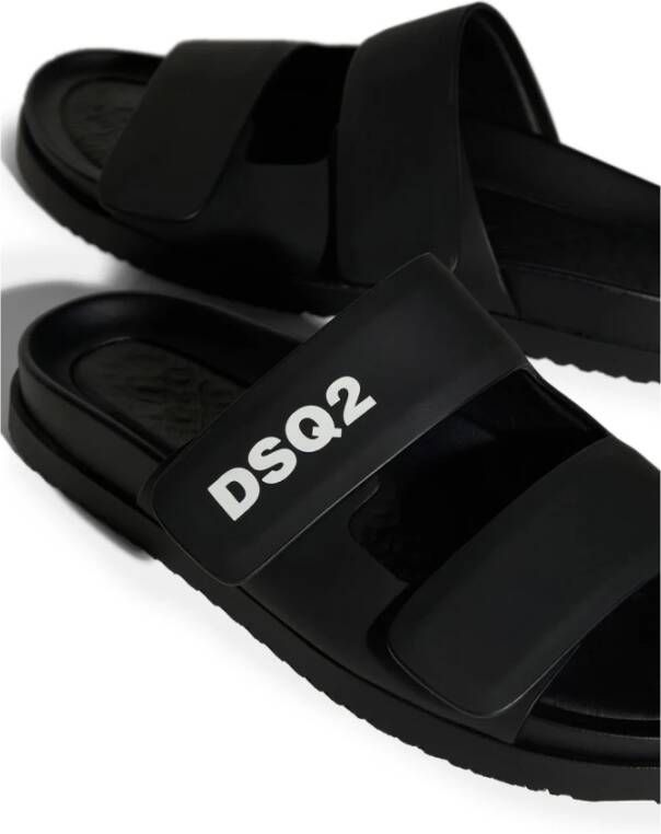 Dsquared2 Zwarte Leren Touch-Strap Sandalen Zwart Heren