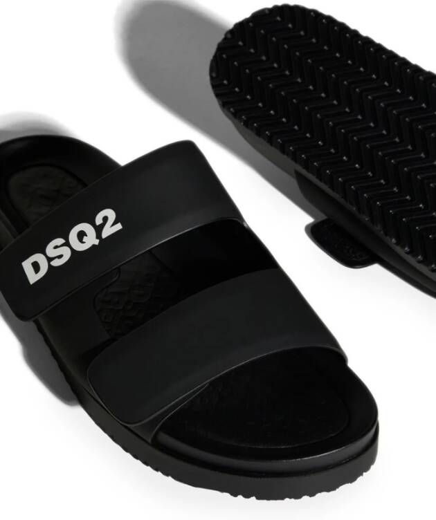 Dsquared2 Zwarte Leren Touch-Strap Sandalen Zwart Heren