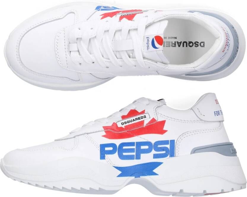 Dsquared2 Lage Sneakers in Pepsi Kalfsleer Wit Dames