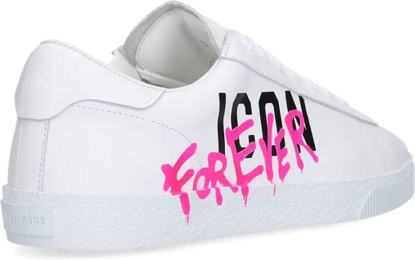 Dsquared2 Lage Top Icon Cassetta Kalfsleren Sneakers Wit Dames
