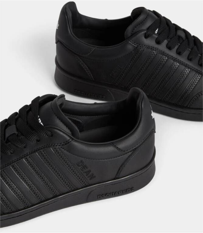 Dsquared2 Vintage Stijl Leren Sneakers Zwart Black Heren