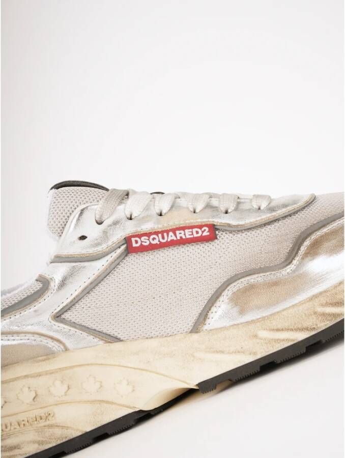 Dsquared2 Zilveren Platte Sneakers Vitello Laminato