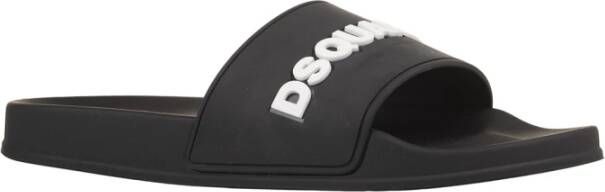 Dsquared2 Zwarte Rubberen Slippers met Wit Logo Black Heren