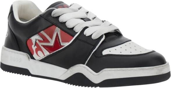Dsquared2 Zwarte Sneakers met Distressed Effect en Logo op de Hiel in Leer Black Heren