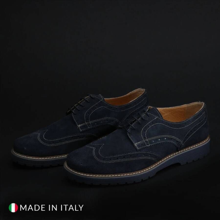 Duca di Morrone Blauwe Suède Veterschoenen