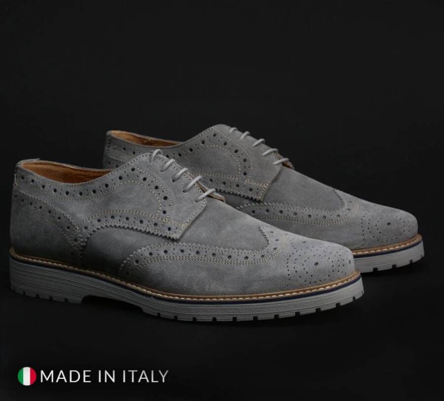 Duca di Morrone Tancredi Suède Veterschoenen Grijs Gray Heren