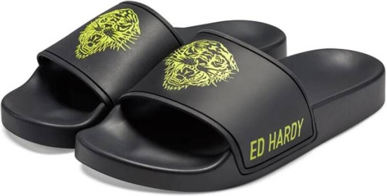Ed Hardy Zwart-Fluo Mode Slippers Black Dames