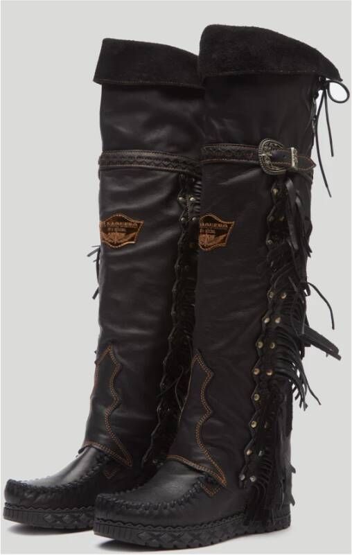 El Vaquero Zwarte Leren Kniehoge Laarzen Vintage Stijl Black Dames