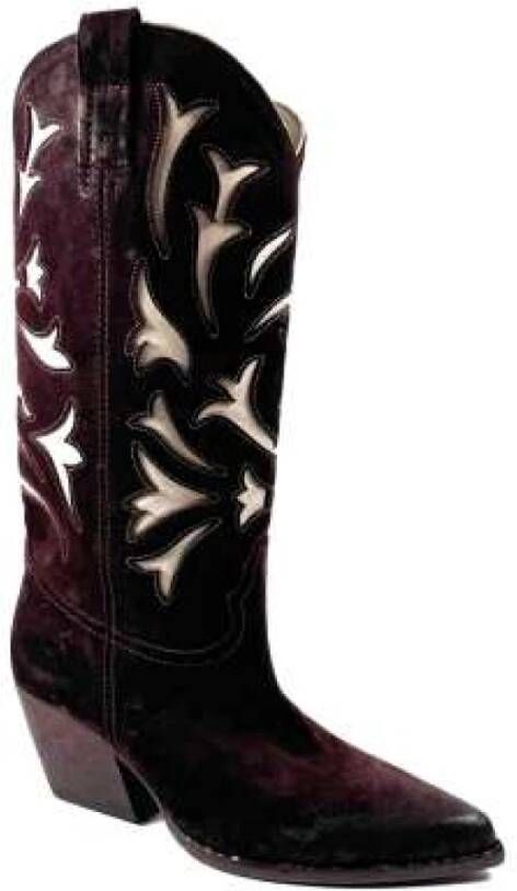 Elena Iachi Vintage leren Texano laarzen Brown Dames