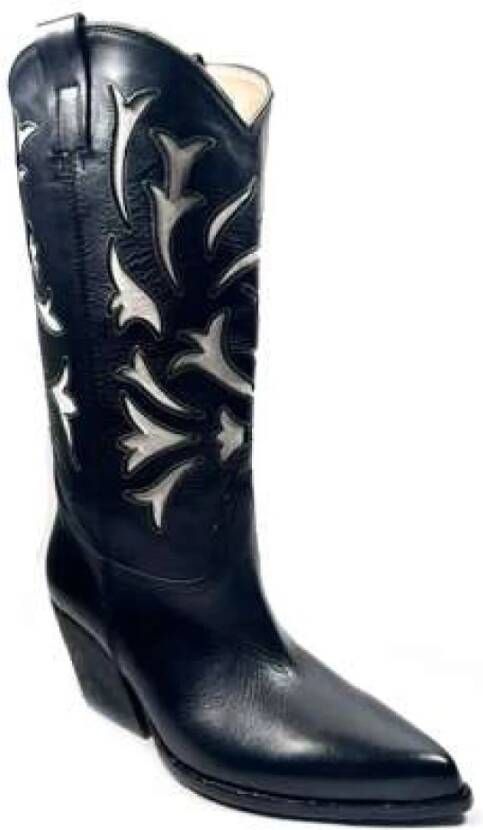Elena Iachi Vintage Leren Texano Laarzen Zwart Blue Dames