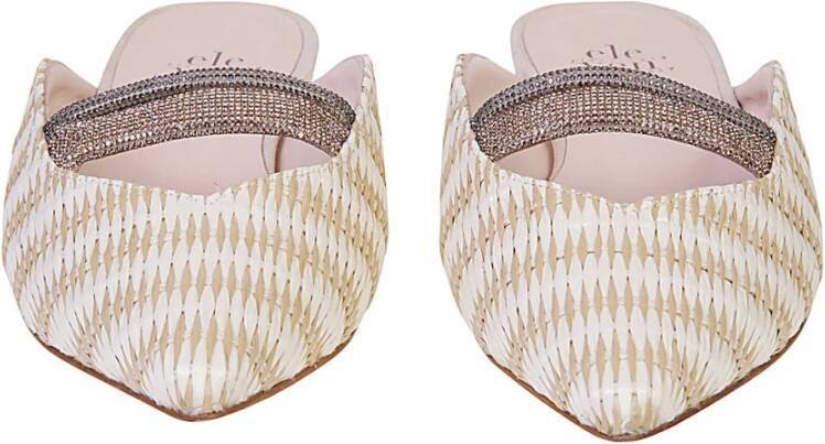 Eleventy Bicolor Straw Sabot met Strass Beige Dames