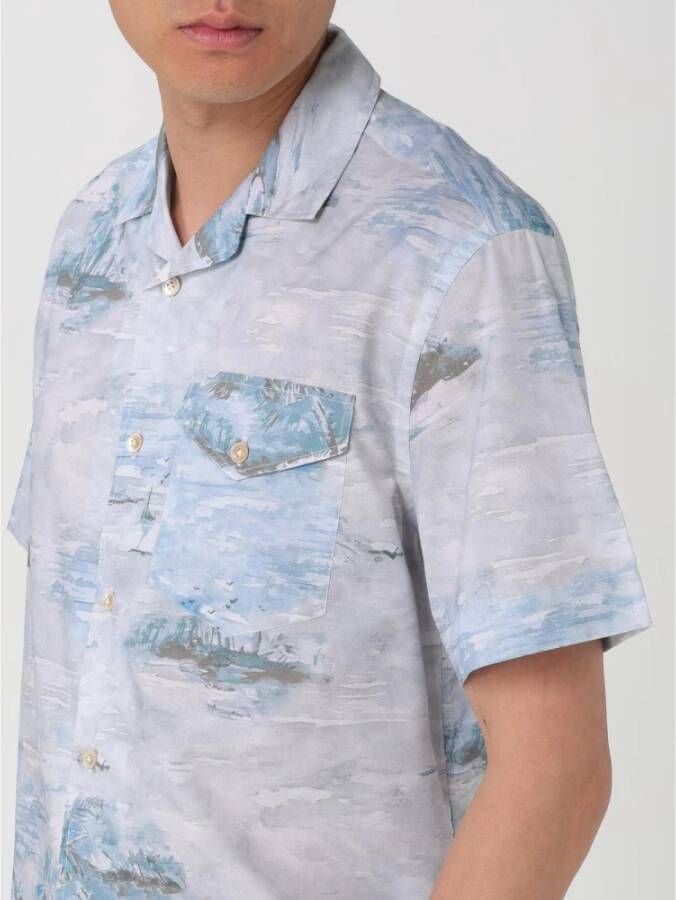 Eleventy Camp Kraag Shirt met Palmboomprint