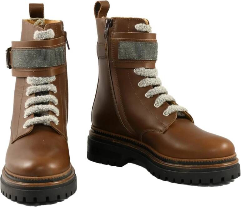 Eleventy Leren enkellaars met rubberen zool Brown Dames