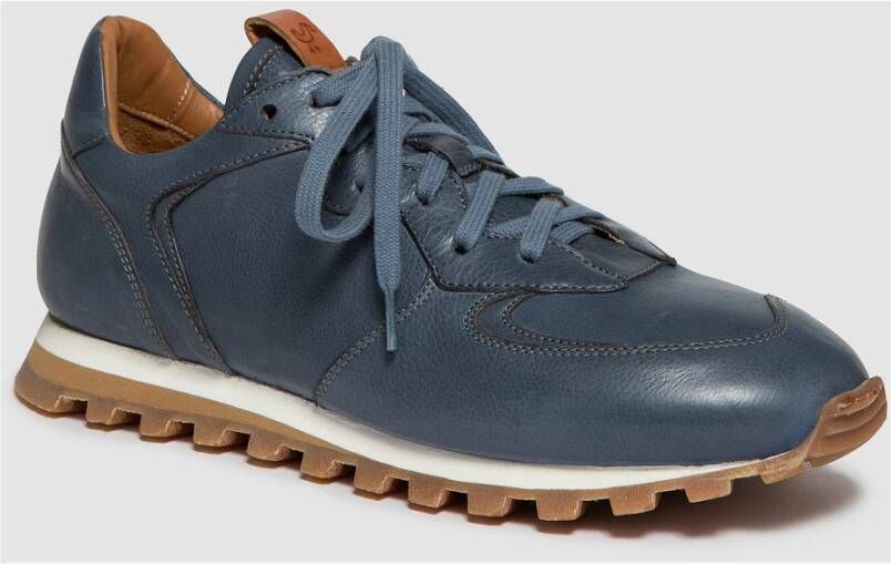 Elia Maurizi Blauwe Denim Leren Runner Schoenen Blue Dames