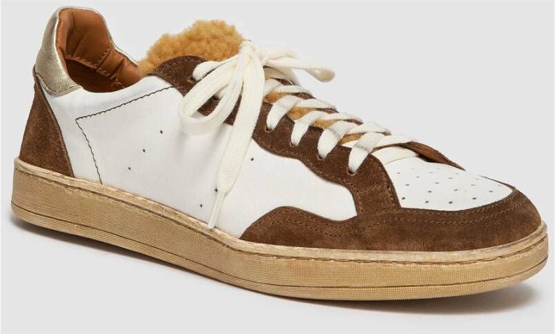 Elia Maurizi Gouden Sneaker met Nappa en Suède Brown Dames