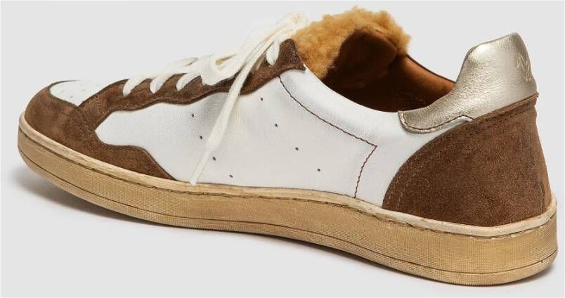 Elia Maurizi Gouden Sneaker met Nappa en Suède Brown Dames
