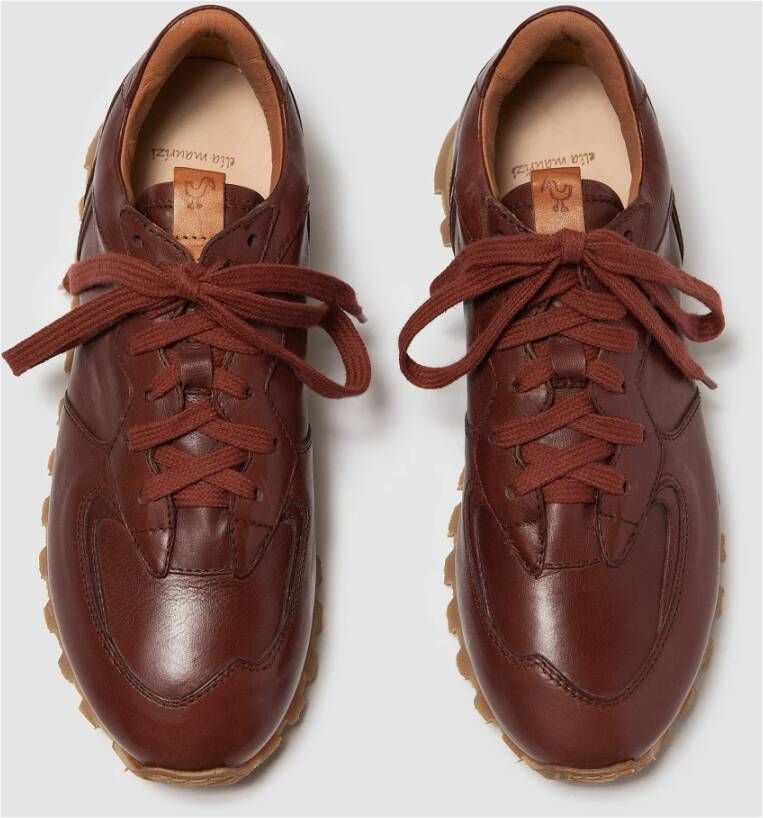 Elia Maurizi Handgemaakte Burgundy Leren Runner Schoenen Brown Dames