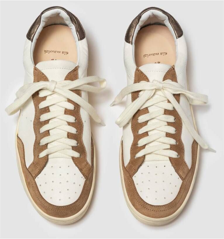 Elia Maurizi Handgemaakte Witte Tabak Suède Sneaker Brown Heren
