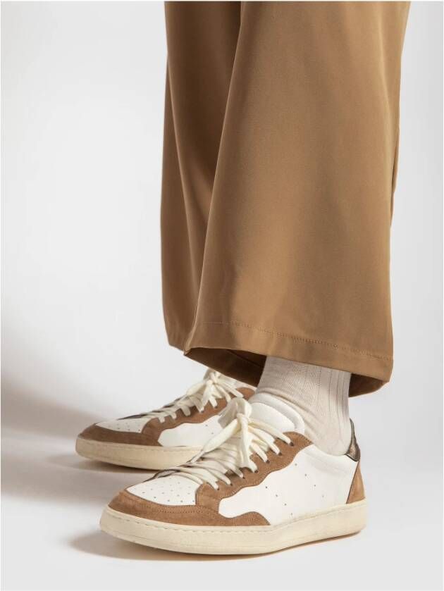 Elia Maurizi Handgemaakte Witte Tabak Suède Sneaker Brown Heren