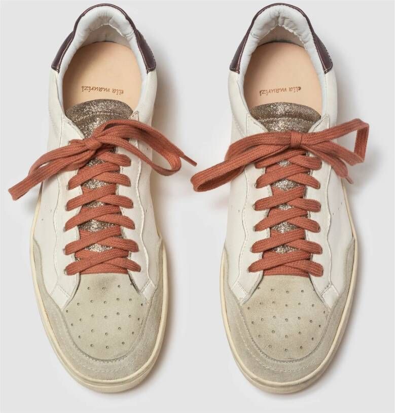 Elia Maurizi Wit Roze Suède Sneaker Metallic Glitter Multicolor Dames
