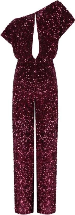 Elisabetta Franchi Bordeaux Paillet Jumpsuit met Boothalslijn