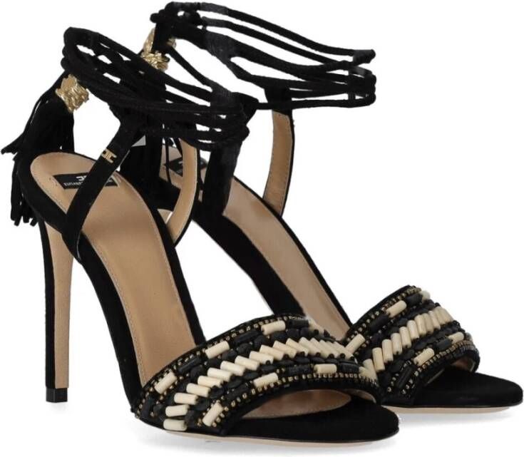 Elisabetta Franchi Zwarte sandalen met hak en kralen Zwart Dames