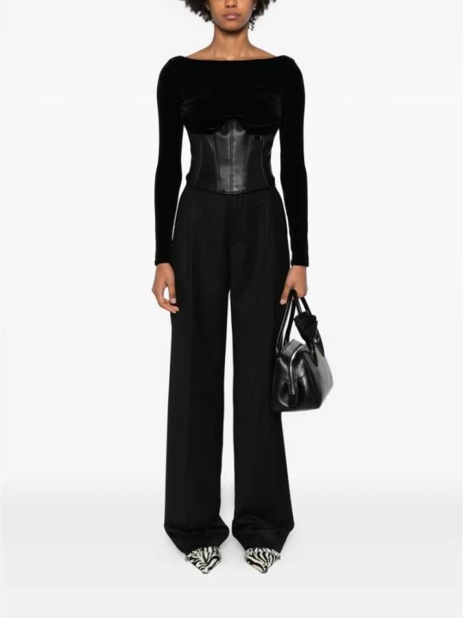 Elisabetta Franchi Zwart Fluweel Inzet Sweater Boothals Rits