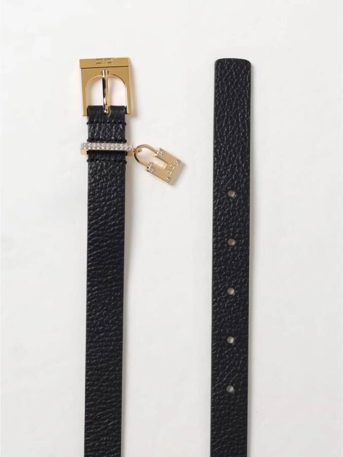 Elisabetta Franchi Zwarte leren riem met hangslotbedel