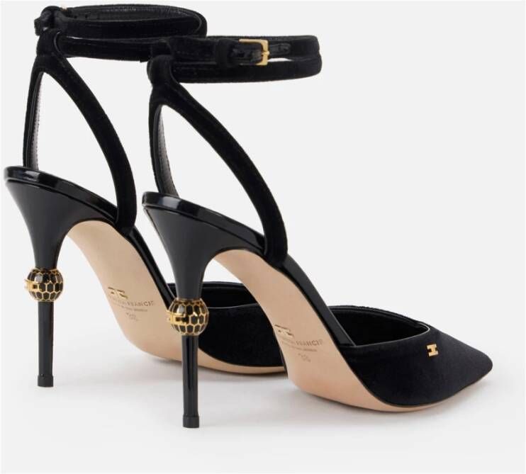 Elisabetta Franchi Zwarte Leren Sandalen met Gouden Details