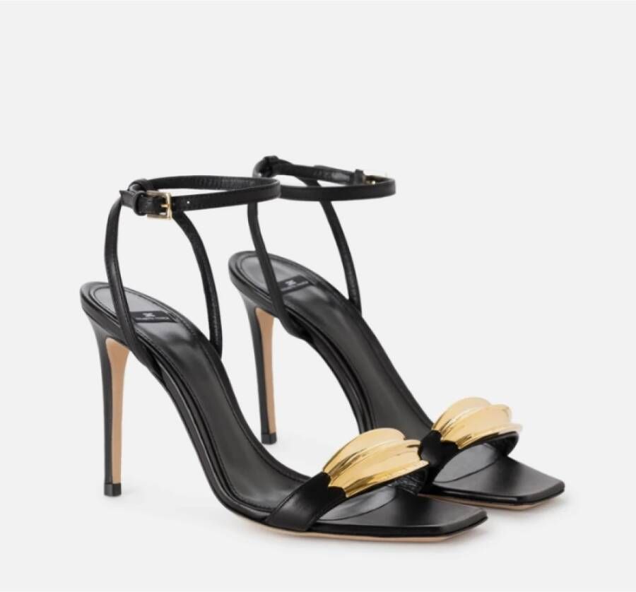 Elisabetta Franchi Zwarte Leren Stiletto Hak Sandalen Black Dames