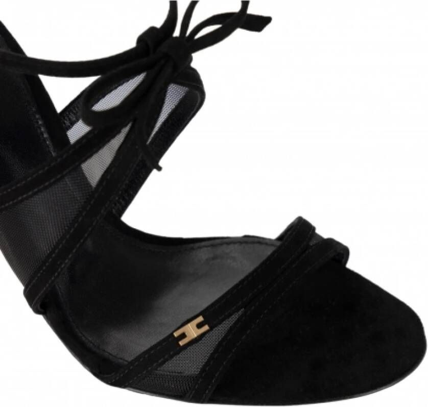 Elisabetta Franchi Zwarte Suède Strik Sandalen voor Vrouwen Black Dames