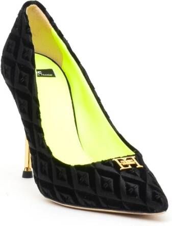 Elisabetta Franchi Zwarte Velvet Decolté met 10 cm Hak Black Dames