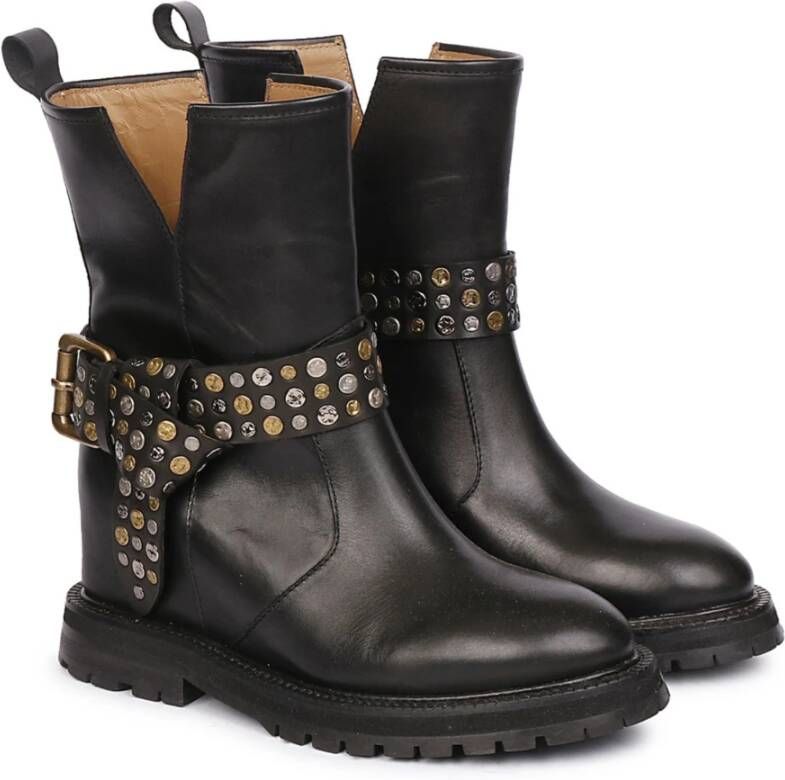 Emanuelle Vee Leren Studs Dames Enkellaars Black Dames