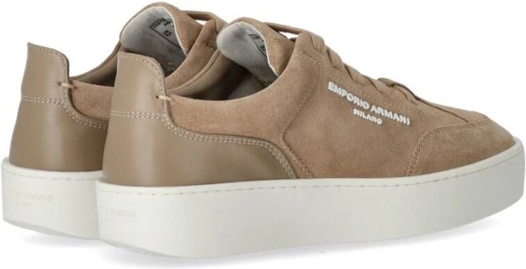 Emporio Armani Beige Suède Sneaker met Rubberen Logo Beige Dames