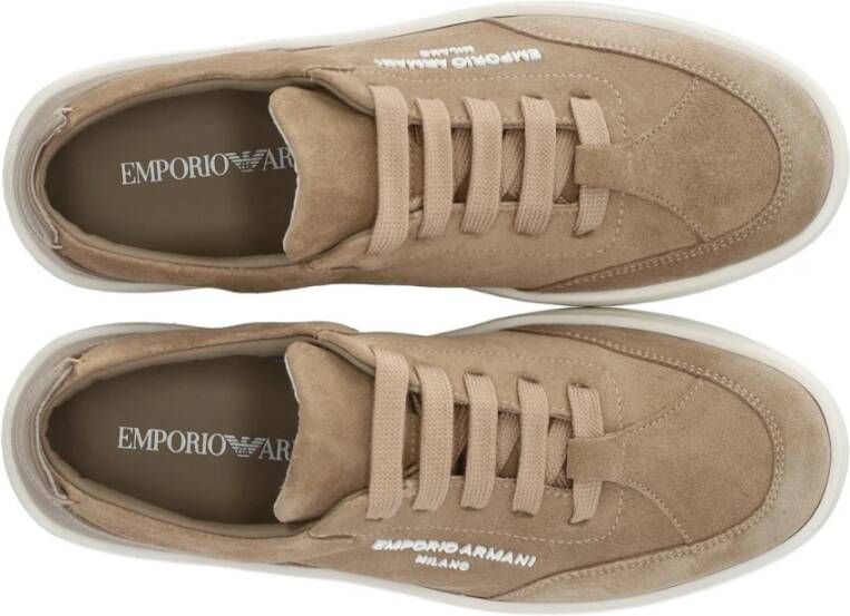 Emporio Armani Beige Suède Sneaker met Rubberen Logo Beige Dames