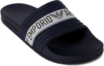 Emporio Armani Blauwe Bedrukte Slippers voor Mannen Blue Heren