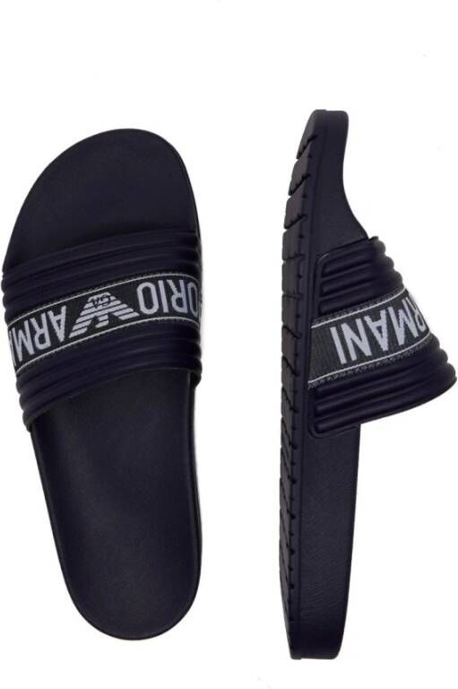 Emporio Armani Blauwe platte PVC Flip-flops Blue Heren
