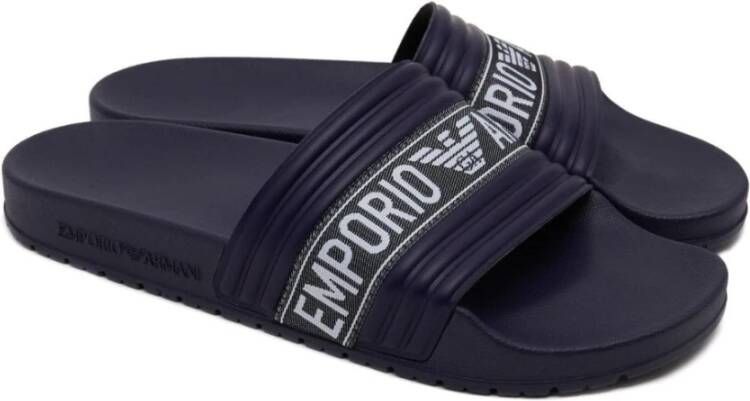 Emporio Armani Blauwe platte PVC Flip-flops Blue Heren