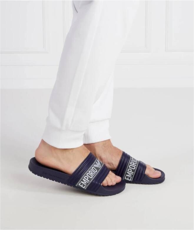 Emporio Armani Blauwe platte PVC Flip-flops Blue Heren