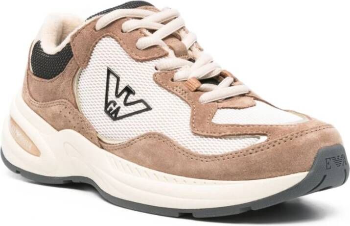 Emporio Armani Bruine Sneakers met Mesh en Suède