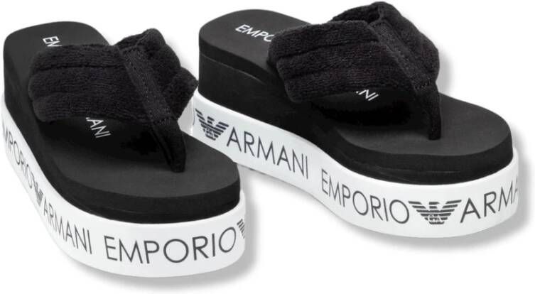 Emporio Armani Contrasterende Dubbellaagse Flip Flops met 360° Belettering Black Dames