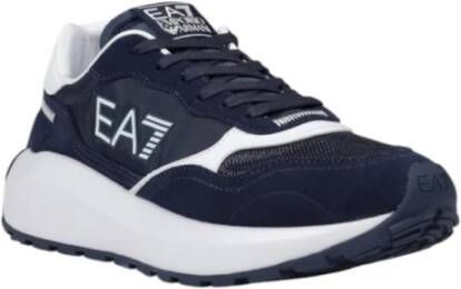 Emporio Armani EA7 Blauwe Print Sneakers met Leren Voering Blue Heren