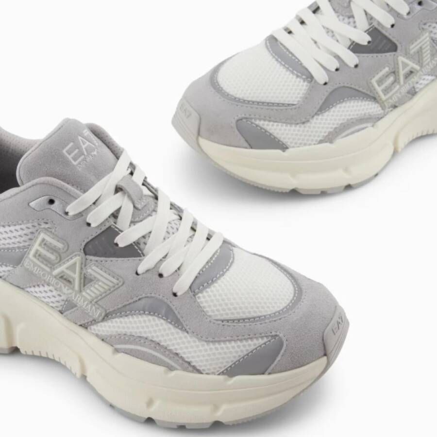 Emporio Armani EA7 Crème Sneakers Mesh Suède Reflecterende Details