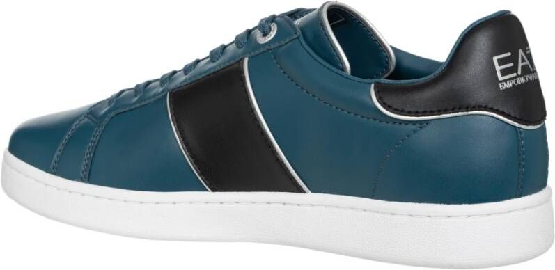 Emporio Armani EA7 Heren Leren Sneakers Met Patroon Blue Heren