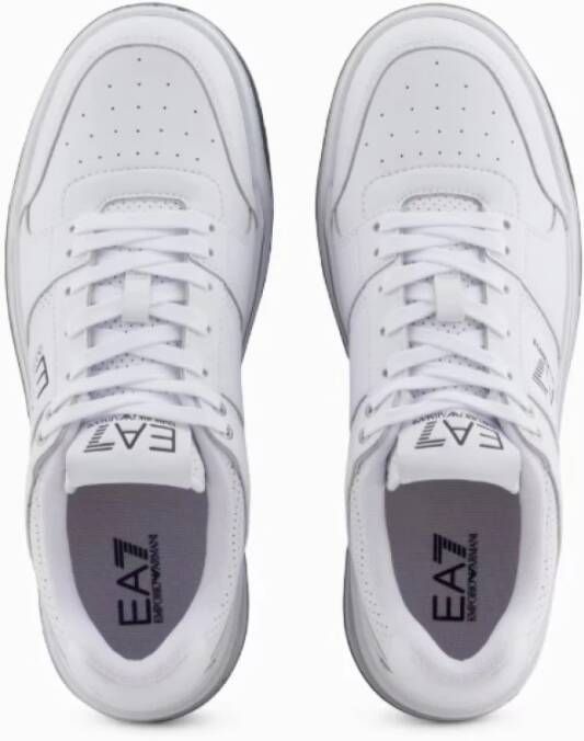 Emporio Armani EA7 Witte leren sneakers met glanzende inzetstukken