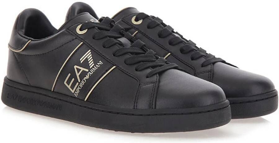 Emporio Armani EA7 Zwarte Sneakers Ronde Neus Vetersluiting Black Heren